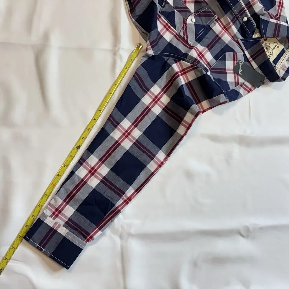 Coastal Men Sz L Button Up Shirt Large Red Navy Plaid Flannel Long Sleeve Collar